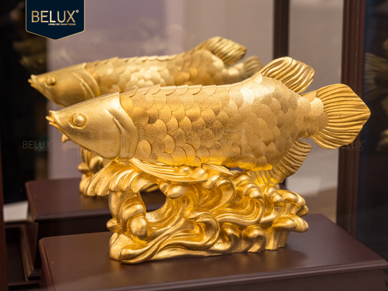 Tượng Cá Rồng dát vàng 24k&nbsp;36x28x17cm